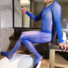 Men’s Full-Body Ultra-Sheer Glossy Silky Bodystocking