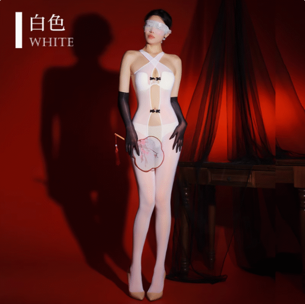 Stretchy Full-Open Glossy Cross Strappy Silky Bodystockings