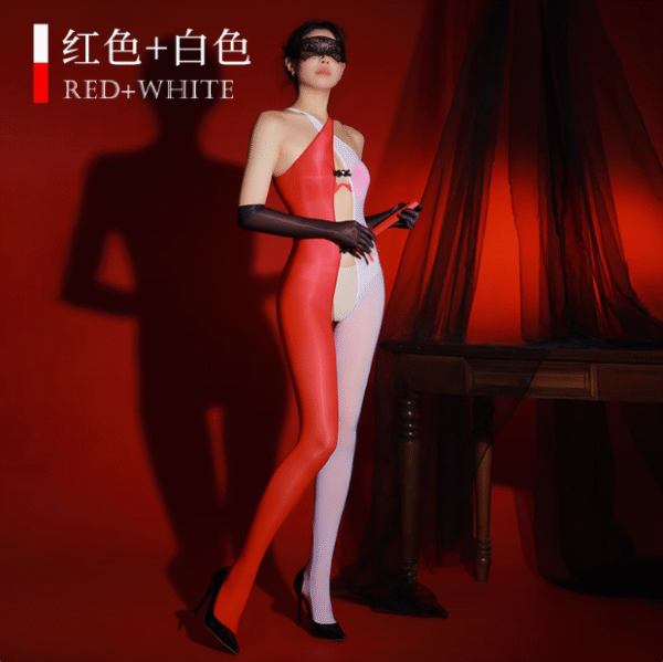 Stretchy Full-Open Glossy Cross Strappy Silky Bodystockings