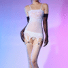 016-3 Ultra-thin Aurora Glossy Lace Bustier Suspender Bodystocking