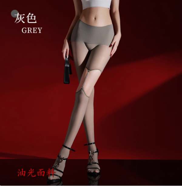 Hollow-Out Rhinestone Garter Seamless Glossy Crotchless Pantyhose