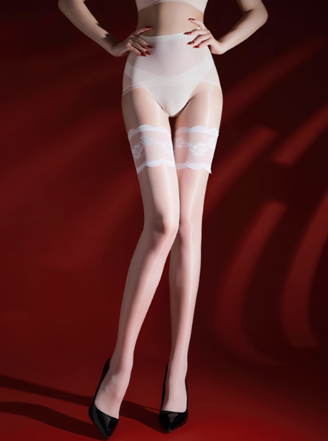 Aurora Glossy Faux Garter Pantyhose with Lace Trim