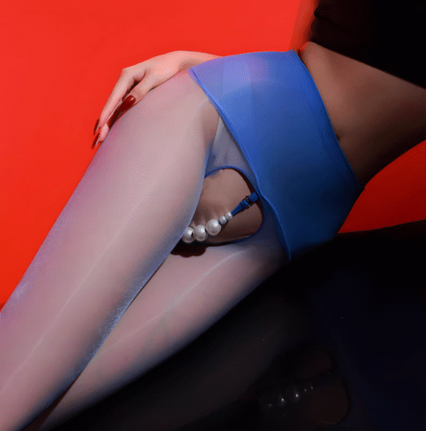 038-5 Sexy Crotchless Ultra-sheer Glossy Pantyhose with Pearl Stimulating Beads