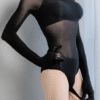 039-2 Glossy Seamless Crew Neck Five-Finger Full-Hand Men's Bodystocking Swimsuit