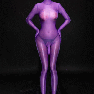 Men's Plus Size Glossy Full-Enclosure Zipper Bodystocking with Five-Finger Gloves, Enclosed Hood, and Built-in Pouch