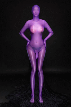 042-8 Men's Plus Size Glossy Full-Enclosure Zipper Bodystocking with Five-Finger Gloves, Enclosed Hood, and Built-in Pouch